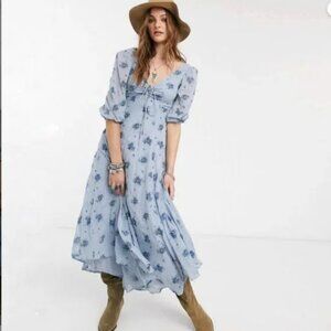 Free People Sea Glass Midi Dress in Blue Hues, size 10